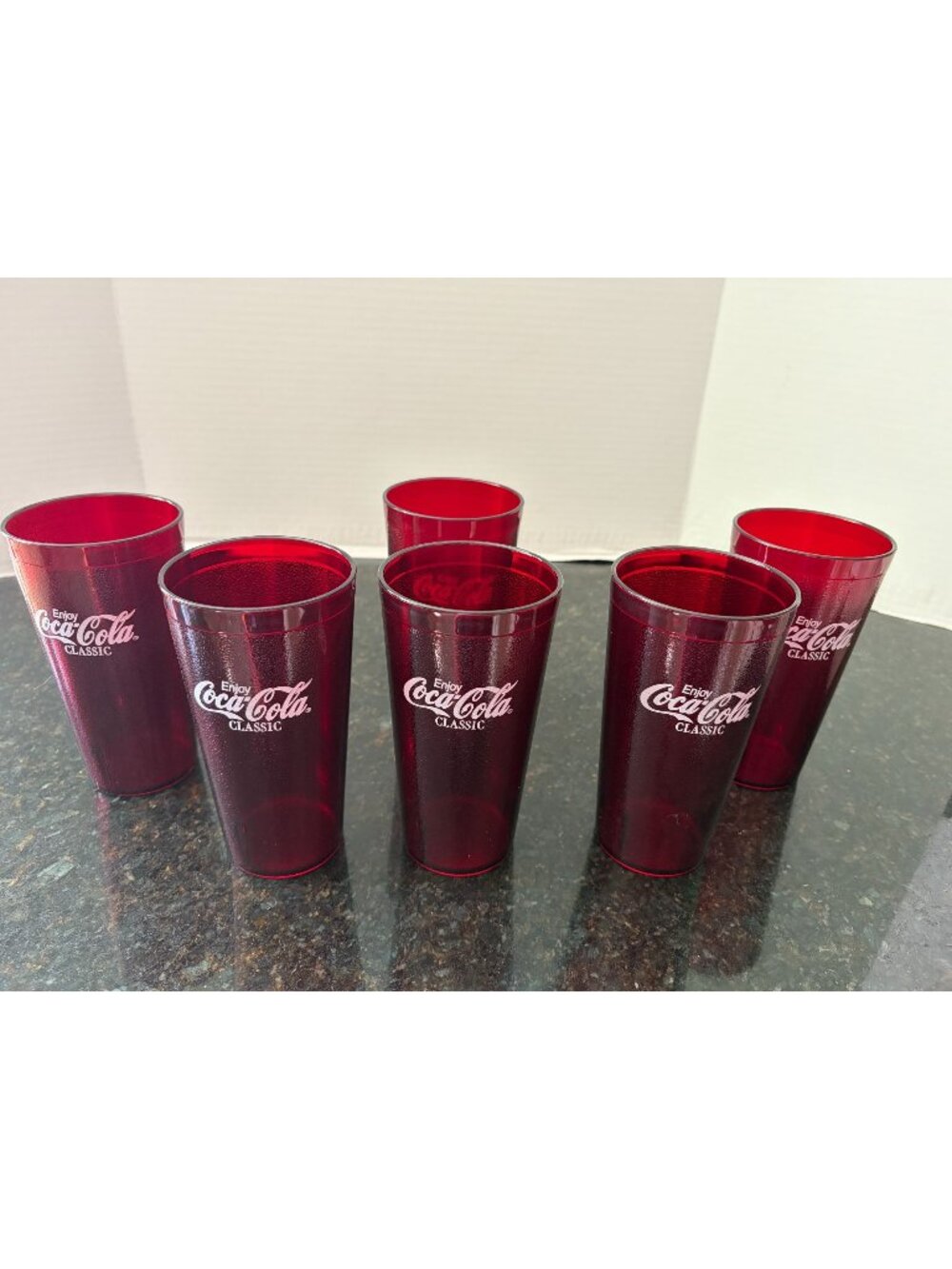 Carlisle 6" Red Plastic "Enjoy Coca-Classic Classic" 16 Ounce Drinking Glasses (